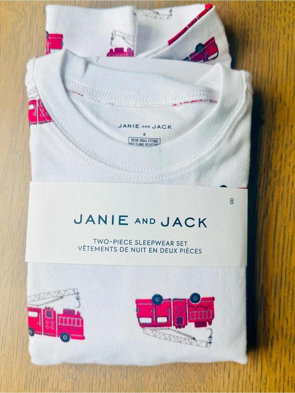 Janie and Jack Good Night Pajama In Firetruck - Long Sleeve/Pant-Size 8-NWT